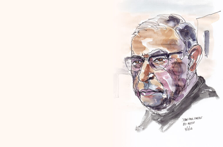 Jean-Paul_Sartre_-_Pen_continuos_line_and_watercolor_on_canson