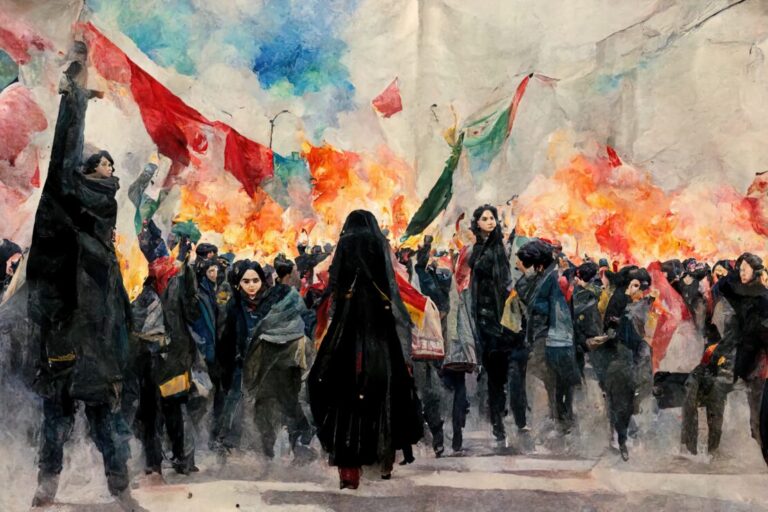 Watercolour,Digital,Painting,Of,Anti,Hijab,And,Anti,Government,Protests