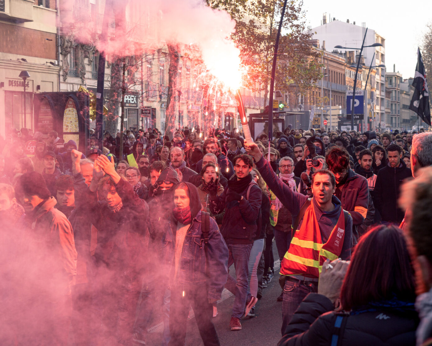 Toulouse,,France,-,12/10/19:,Man,Holding,Flare,During,Yellowest,And