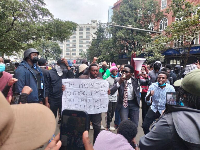 Protesters,Outside,The,Nation,Centre,On,Kimathi,Street,In,Nairobi,